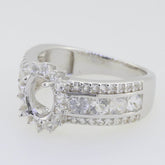 Sterling Silver Semi Mount Ring Setting Oval OV 8x6mm Double Halo Whit - Syzjewelry